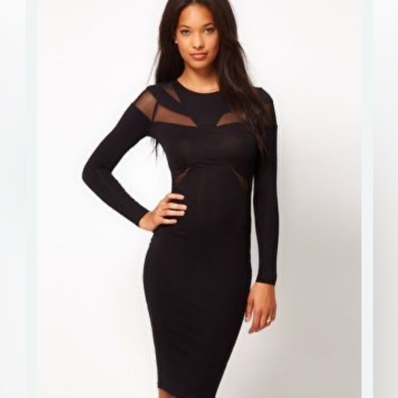ASOS Elegant Black Dress with Sheer Cut Outs 10 - Picture 1 of 7
